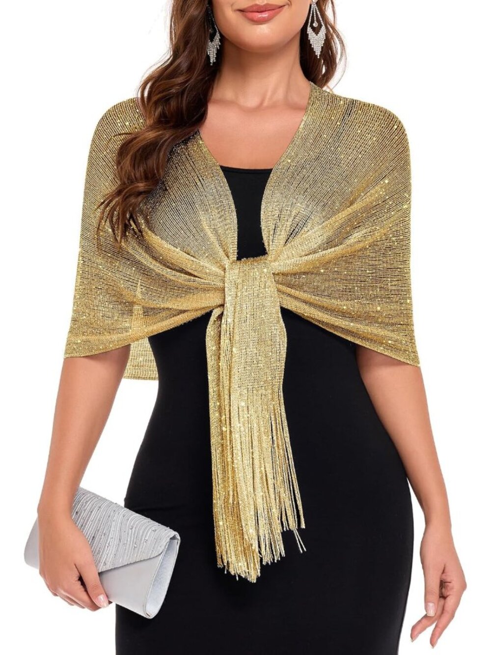 Sparkly Metallic Evening Shawl Wrap for Dresses - Women's Elegant Accessory